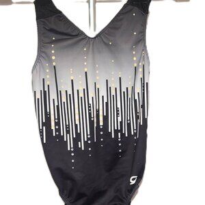 GK Elite LEOTARD Gymnastics Dance BLACK White Gray Size Adult Medium AM